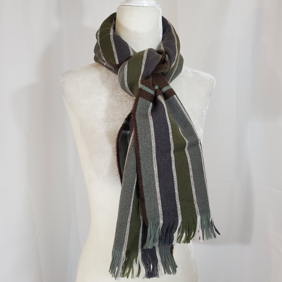 Merino Wool Scarf Scottish Brown Blue Green Fringe